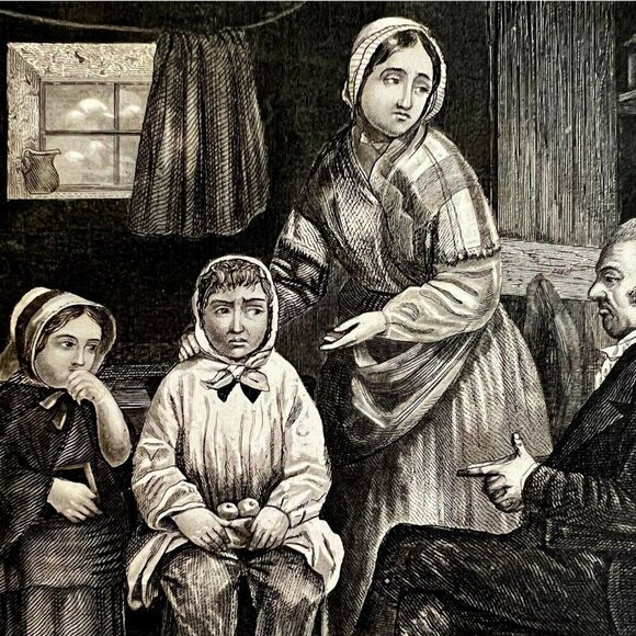 The Detected Truant Apple Thief Steel Engraving 1859 Victorian Art DWY5D